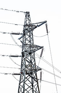 cable, construction, distribution, dusk, electric, electrical, electricity, energetic, energy, engine, engineering, environment, equipment, generator, grid, high, high voltage, industrial, industry, isolated, low angle view, electricity pylon, technology, sky, power line, power supply, connection, built structure, metal, architecture, tall - high, fuel and power generation, no people, nature, day, clear sky, complexity, outdoors, iron - metal, electrical equipment, steel, global communications, girder, 1080P, CC0, public domain, royalty free