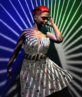 Schatten, Licht, Muster, Frau, Mädchen, weiblich, Menschen, machen, 3d, Mohawk, drucken, Person, Mode, junger Erwachsener, eine Person, Stehen, Kleidung, Schönheit, Erwachsene, schöne Frau, junge Frau, Porträt, Blau, Kleid, Vorderansicht, Dreiviertel Länge, Hand, Mode-Modell, drinnen, Frisur, silberfarben, 1080P, CC0, gemeinfrei, lizenzfrei