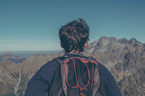man, seeing, brown, mountains, taken, daytime, black, hiking, backpack, standing, top, mountain, witnessing, view, field, guy, knapsack, trekking, adventure, peaks, outdoors, nature, landscape, sky, people, fitness, excercise, rear view, one person, headshot, only men, one man only, adults only, day, adult, clear sky, lifestyles, environment, leisure activity, portrait, scenics - nature, real people, beauty in nature, mountain range, non-urban scene, looking at view, hairstyle, 4K, CC0, public domain, royalty free