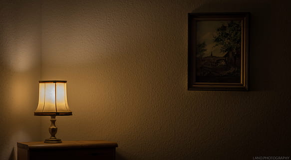 art, classic, dark, empty, furniture, home, house, indoors, interior design, lamp, light, minimalist, painting, retro, room, simple, vintage, wall, electric lamp, lighting equipment, illuminated, wall - building feature, domestic room, home interior, picture frame, lamp shade, frame, electricity, no people, electric light, table, side table, absence, night, architecture, 4K