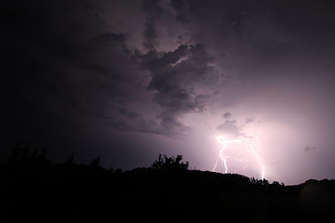 lightning strike, gray, skies, flash, thunderstorm, thunder, weather, rain, clouds, dark, sky, night, night thunderstorm, lightning weft, night photograph, electricity, nature, forward, purple, lightning, storm, cloud - sky, power in nature, beauty in nature, power, silhouette, storm cloud, warning sign, forked lightning, dramatic sky, scenics - nature, sign, tree, communication, no people, outdoors, ominous, extreme weather, 5K, CC0, public domain, royalty free