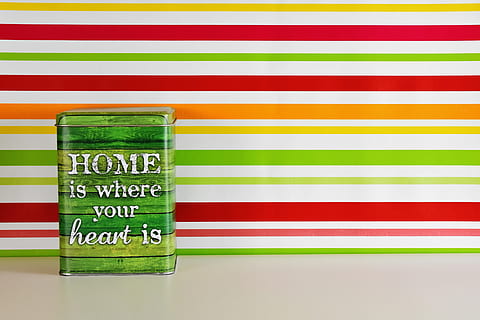 Box, Sheet, Storage, saying, home is where your heart is, striped, text, education, finance, no people, indoors, multi colored, studio shot, western script, green color, copy space, still life, close-up, pattern, architecture, table, communication, container, red, medium group of objects, 5K, CC0, public domain, royalty free