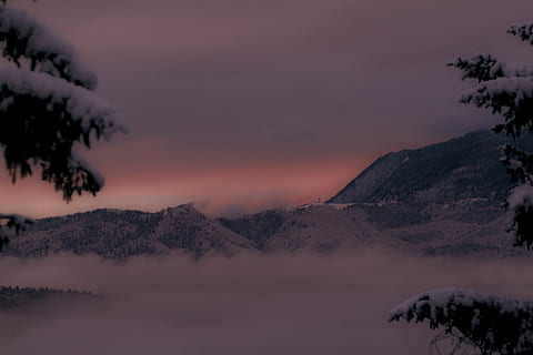 snowcovered mountain, daytime, snow, covered, mountain photo, mountain, cloud, tree, sunset, beauty in nature, sky, scenics - nature, tranquility, plant, tranquil scene, cloud - sky, nature, no people, environment, landscape, idyllic, silhouette, mountain range, land, non-urban scene, outdoors, 2K, CC0, public domain, royalty free