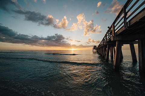cênico, Visão, mar, céu, por do sol, de praia, nuvens, alvorecer, doca, crepúsculo, idílico, panorama, natureza, oceano, pier, ondulações, vista do mar, Dom, nascer do sol, tranquilo, agua, ondas, horizonte, beleza na natureza, nuvem - céu, scenics - natureza, tranquilidade, cena tranquila, horizonte sobre a água, arquitetura, estrutura construída, ninguém, ao ar livre, 5K, CC0, domínio público, royalty free
