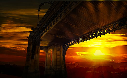 Marrone, calcestruzzo, ponte, d'oro, tempo, sfondo, modello, tramonto, astratto, struttura, motivo di sfondo, colore, immagine di sfondo, costruzione, sfondo del desktop, sfondo dello schermo, luci, romanico, immagine dello schermo, nuvole, abendstimmung, cielo, ultimi bagliori, romanza, prospettiva, romantico, cielo serale, sole della sera, natura, umore, sole, nuvole colorate, rosso, atmosferico, bellissimo, riposo, paesaggio, estate, idilliaco, idillio, bel tempo, rilassare, collina, ovviamente, bel posto, struttura costruita, architettura, colore arancione, nuvola - cielo, ponte - struttura fatta dall'uomo, connessione, colonna architettonica, nessuno, mezzi di trasporto, all'aperto, Inquadratura dal basso, scenics - natura, luce del sole, esterno dell'edificio, 5K, CC0, dominio pubblico, privo di copyright