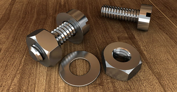 photo, two, gray, bolts, washers, brown, surface, screw, thread, technology, mother, metal, hexagon nut, gland, metal thread, metric thread, steel, iron, 3d, 3d-model, animation, visualization, wood - material, silver colored, salt shaker, hardwood floor, table, shiny, wood grain, no people, brown background, indoors, high angle view, close-up, food and drink, studio shot, colored background, group of objects, still life, drink, group, medium group of objects, equipment, food, global communications, crockery, 2K, CC0, public domain, royalty free