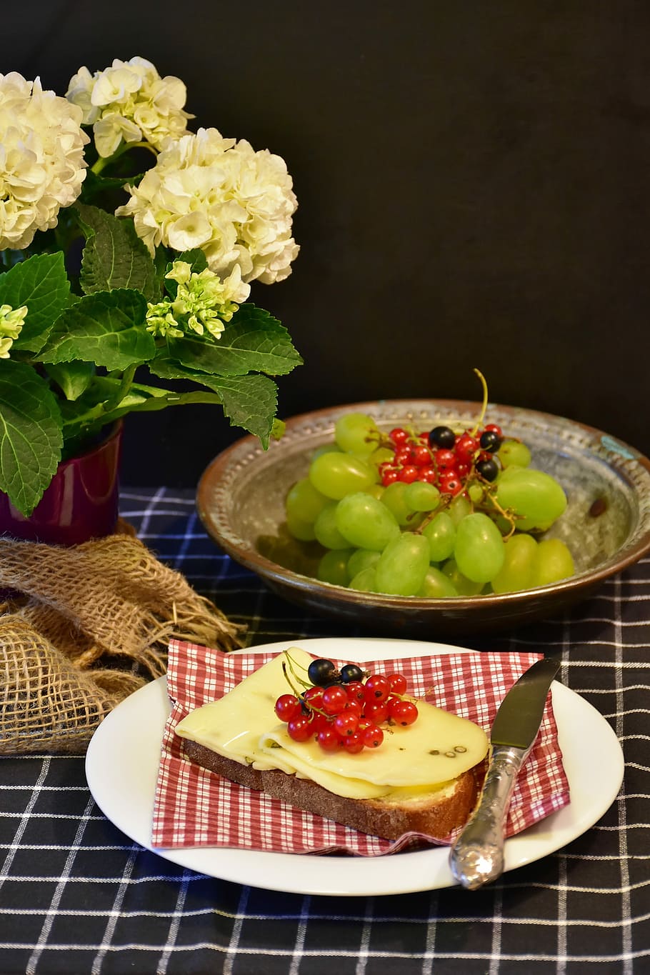 balta, vynuogės, dubuo, sūrio, duona, Sūrio duona, duonos danga, pusiau kietas sūris, emmental, sviestas, sužlugdyti, dekoruoti, mėgautis, valgyti, valgio, užkandis, skanus, maisto, naudos, mityba, bado, kepiniai, didelė, serbentai, virtuvė, virėjas, Maistas ir gėrimai, studija, šviežumas, nėra žmonių, gėlė, sveika mityba, patalpose, plokštė, lentelė, pasiruošęs valgyti, vaisiai, daržovių, žydintys augalai, Iš arti, aptarnavimo dydis, salotos, natiurmortas, gerovę, augalų, juodas fonas, vaisių salotos, 5K
