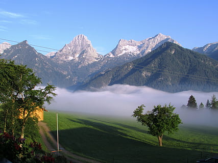 panorama, alpino, montagne, vista distante, la neve, prospettiva, nebbia, montagna, bellezza nella natura, cielo, scenics - natura, pianta, catena montuosa, scena tranquilla, albero, la tranquillità, natura, paesaggio, ambiente, terra, scena non urbana, nessuno, idilliaco, temperatura fredda, campo, inverno, montagna innevata, all'aperto, picco di montagna, formazione, 4K, CC0, dominio pubblico, privo di copyright