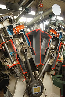 il motore, macchina, tecnica, sezione, sezione trasversale, pistone, cilindro, macchinario, industria, in casa, attrezzatura, tecnologia, nessuno, metallo, parte della macchina, controllo, fabbrica, modo di trasporto, valvola, valutare, Inquadratura dal basso, mezzi di trasporto, valvola della macchina, combustibile e produzione di energia, avvicinamento, connessione, attrezzature di produzione, acciaio, soffitto, industria dei metalli, 4K, CC0, dominio pubblico, privo di copyright