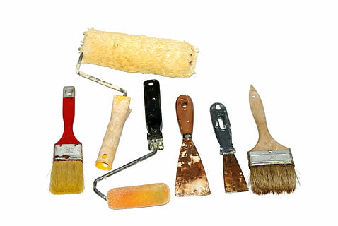 çeşitli renk boyama aracı, fırça, rulman, silindirler, resim, tutucular, cilalanması, spatula, araçlar, araç, beyaz, ikincil, tamir etmek, boyama, sıvama, dolgu, Beyaz arkaplan, stüdyo çekimi, natürmort, içeriye, El aleti, iş aracı, varyasyon, insansız, nesne grubu, seçim, ahşap malzeme, ekipman, çekiç, kesmek, konteyner, yan yana, üç nesne, aranjman, keski, 4K, CC0, kamu malı, telif ücretsiz