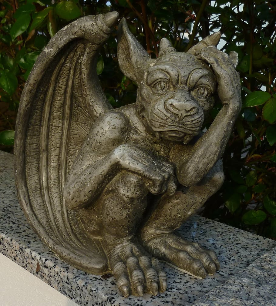 šedé zvířecí socha, přemýšlel, myslící, drak, socha, sochařství, zastoupení, umění a řemesla, tvořivost, lidské zastoupení, řemeslo, nikdo, den, mužská podobnost, detail, architektura, řezbářství - řemeslný výrobek, venku, zaměřit se na popředí, Příroda, starý, náboženství, řezba, vyšperkovaný, 1080P