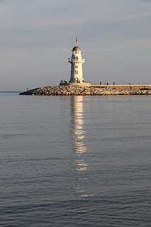 lanterna, faro, paesaggio, blu, tramonto, cielo, nuvole, nube, porta, marino, mediterraneo, Alanya, Antalya, tacchino, bandiera turca, mare, acqua, architettura, spiaggia, riflessione, guida, struttura costruita, lungomare, Torre, natura, direzione, scenics - natura, costruzione, esterno dell'edificio, nessuno, bellezza nella natura, terra, sicurezza, all'aperto, 5K, CC0, dominio pubblico, privo di copyright