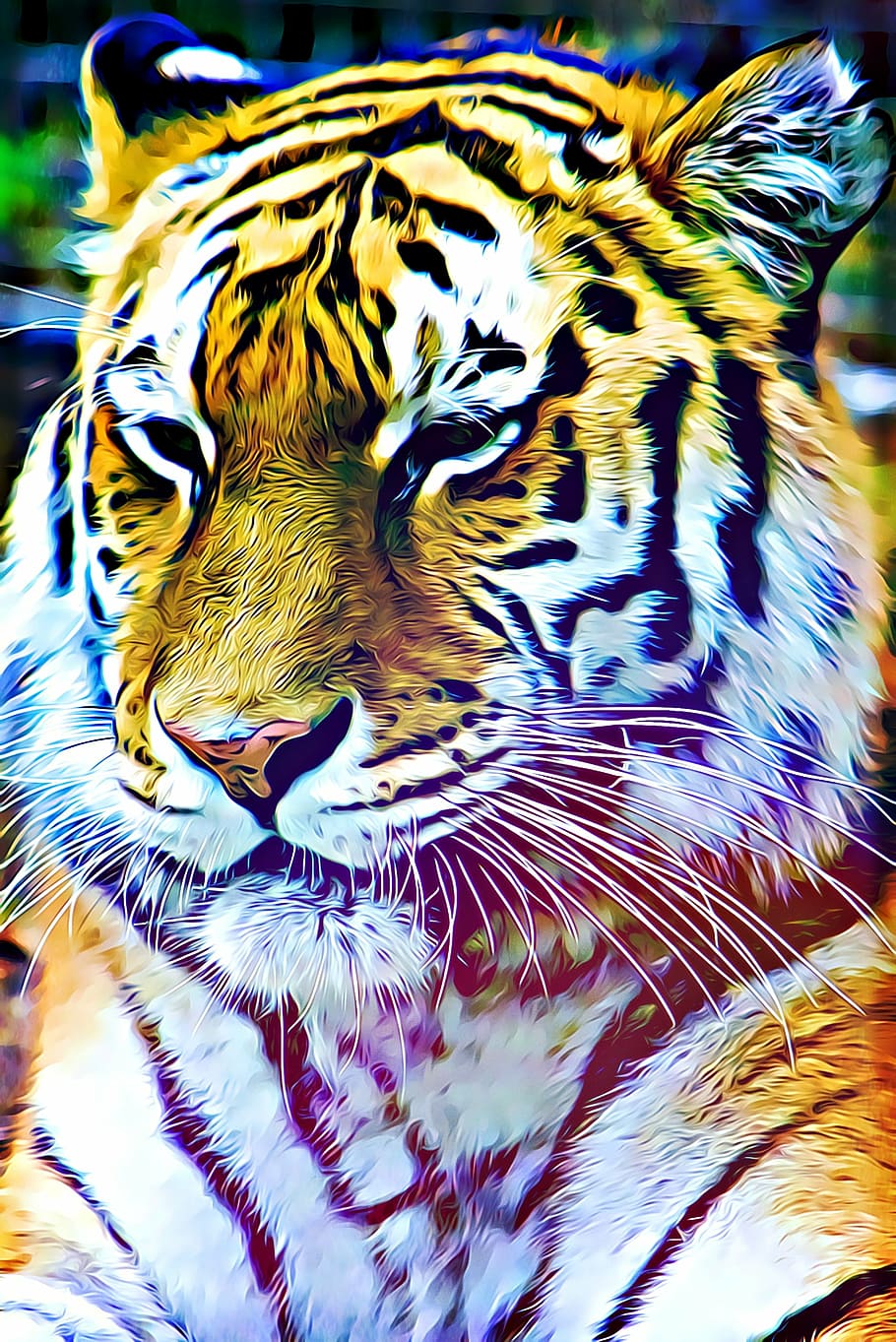 brauner Tiger, Digital, Grafik, Tiger, gestreift, schaut zu, Tier, Natur, Fauna, Raubtier, Farbe, ein Tier, Tiere in freier Wildbahn, Tierthemen, Vogel, Tierwelt, Nahansicht, Schnabel, Tag, Wirbeltier, keine Leute, Tierkörperteil, mehrfarbig, Muster, Tiermarkierungen, natürliches Muster, Schönheit in der Natur, draußen, Feder, Tierkopf, Tierauge, 2K