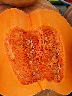 pompoen, gesneden, pulp, groenten, Oranje kleur, gezond eten, eten en drinken, fruit, plak, citrusvrucht, voedsel, detailopname, welzijn, versheid, binnenshuis, geen mensen, stilleven, groente, oranje, Oranje fruit, hoge hoekmening, dwarsdoorsnede, zaad, 2K, CC0, publiek domein, royaltyvrij