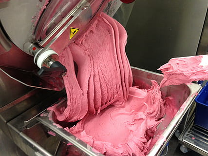 ice, raspberry, pink, machine, industry, factory, equipment, machinery, indoors, business, production line, metal, working, no people, food processing plant, high angle view, manufacturing equipment, occupation, food and drink, technology, container, pink color, raw food, close-up, industrial equipment, 2K, CC0, public domain, royalty free
