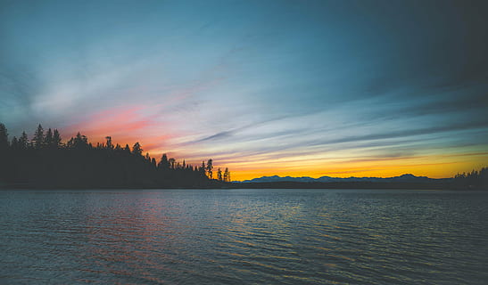rippling, body, water, beside, trees, sunset, sea, ocean, wave, nature, cloud, sky, view, beauty in nature, tranquility, tranquil scene, scenics, reflection, lake, scenics - nature, waterfront, cloud - sky, idyllic, no people, non-urban scene, orange color, silhouette, outdoors, rippled, sunlight, 5K, CC0, public domain, royalty free