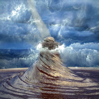 tornado, forward, storm, clouds, sky, weather, thunderstorm, disaster, dangerous, wind, force, cyclone, atmosphere, turn, cloud - sky, nature, environment, one person, desert, landscape, mountain, scenics - nature, digital composite, land, day, mystery, outdoors, volcano, beauty in nature, travel destinations, rear view, fantasy, 1080P, CC0, public domain, royalty free