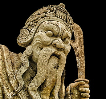 gigant, China, daemon, figura, statuie, opera de arta, piatră, vechi, sculptură, mit, mitic, creaturi mitice, arhaic, istoricește, amenințător, puternic, infricosator, artă, cele mai vechi timpuri, antichitate, artă și sculptură, reprezentare, arhitectură, creativitate, nici o persoana, ambarcațiune, istorie, trecutul, construită, material de piatră, solid, religie, credință, vedere unghiulară joasă, reprezentare umană, spiritualitate, Fundal negru, civilizatie antica, bogat ornamentat, 1080P, CC0, domeniu public, fără drepturi de autor