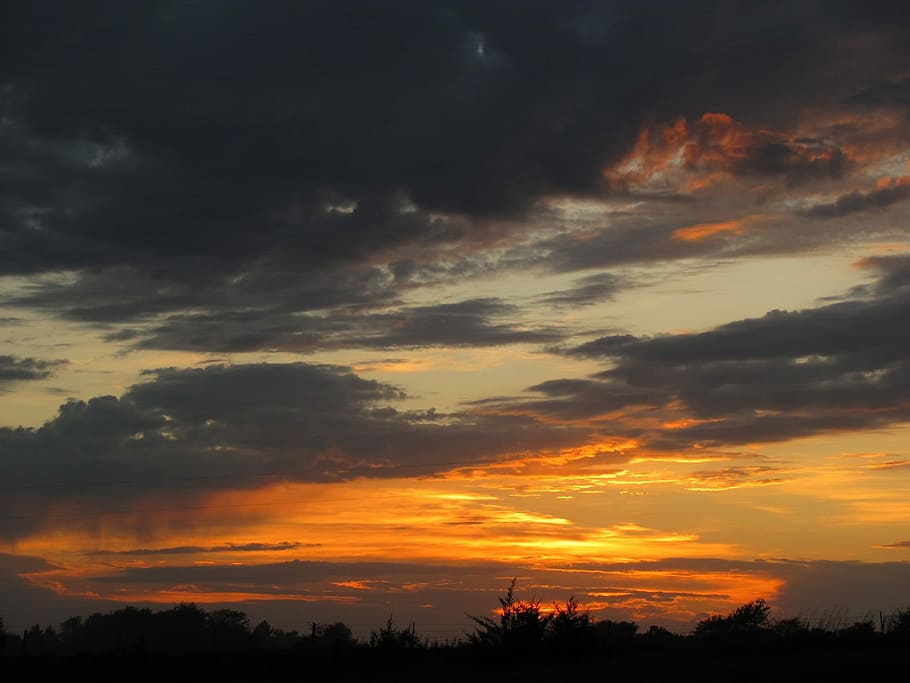 solnedgang, skyer, orange, horisont, himmel, udendørs, naturlig, sol, himlen skyer, dramatisk himmel, silhuet, scenics, natur, skønhed i naturen, sky - himmel, scenics - natur, rolig scene, ro, orange farve, idyllisk, ingen mennesker, landskab, træ, ikke-urbane scene, miljø, ærefrygt, plante, 1080P
