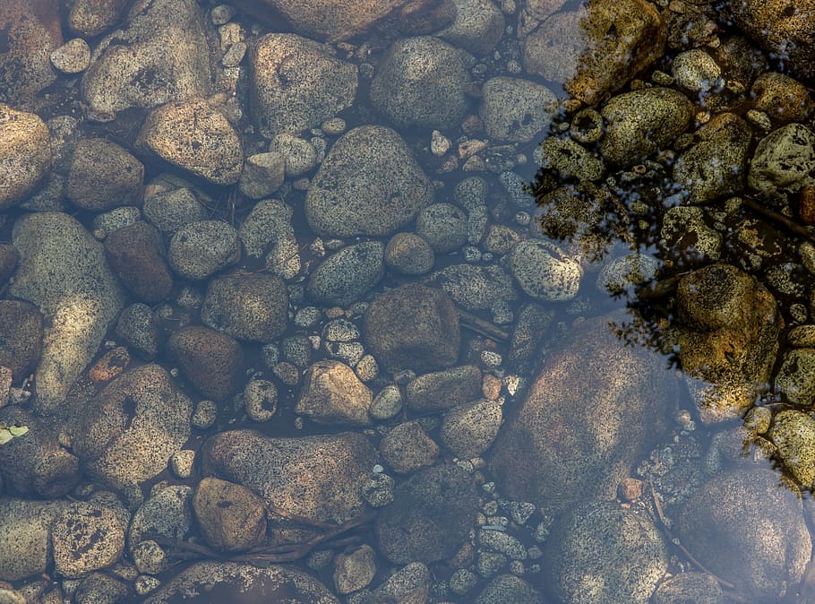 stenen, lichaam, water, bruin, bedekt, rots, steen, rivier-, reflectie, natuur, buiten, kreek, structuur, visvangst, camping, glad, zwemmen, nat, meer, solide, rock - object, steen - object, geen mensen, dag, strand, kiezelsteen, hoge hoekmening, land-, buitenshuis, schoonheid in de natuur, volledig kader, transparant, zee, grote groep objecten, Ondiep, 5K