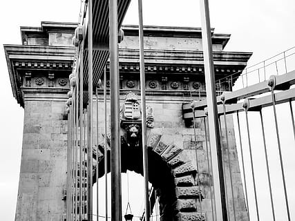 budapest, chain bridge, bridge, danube, hungary, bridges, city, capital, cable, black And White, architecture, famous Place, bridge - Man Made Structure, new York City, uSA, urban Scene, built Structure, building exterior, low angle view, sky, day, building, no people, nature, outdoors, travel destinations, connection, travel, transportation, window, clear sky, history, 4K, CC0, public domain, royalty free