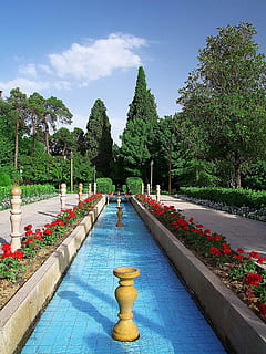sommer, træ, smuk, Teheran, sommer, træ, svømmepøl, springvand, vand, gårdhave, udendørs, plante, vækst, natur, himmel, have, parkere, blomstrende plante, blomst, dag, park - mand skabt plads, ingen mennesker, skønhed i naturen, formelle have, arkitektur, sky - himmel, grøn farve, sti, haven sti, hæk, prydhave, blomsterseng, 1080P, CC0, offentligt domæne, royaltyfrie