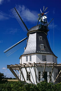 Windmill, Wind, Mill, Old, sky, wind, mill, traditional, wooden, friesland, architecture, famous Place, history, europe, architecture And Buildings, blue, tower, wind power, alternative energy, wind turbine, traditional windmill, fuel and power generation, renewable energy, environmental conservation, turbine, environment, cloud - sky, nature, day, no people, plant, built structure, field, building exterior, low angle view, outdoors, 1080P, CC0, public domain, royalty free