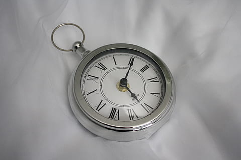 round pocket, watch, 6:10, time, clock, hour, evening, stopwatch, pocket watch, moment, minute, second, hours, minutes, seconds, moments, late, early, dial, hand, six, o'clock, deadline, punctual, punctuality, indoors, clock face, accuracy, instrument of time, number, no people, close-up, roman numeral, roman, wall - building feature, minute hand, still life, single object, circle, geometric shape, high angle view, metal, wall clock, silver colored, 4K, CC0, public domain, royalty free
