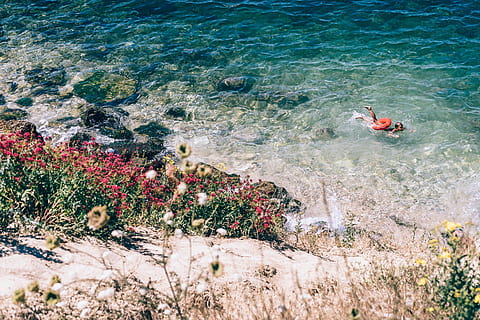 Person, Schwimmen, Strandfotografie, Aktion, aktiv, Strand, Junge, Kind, klar, Küste, Farben, Blumen, Spaß, Gras, Grün, Landschaft, Lebensretter, wenig, Ozean, draußen, Felsen, felsig, Sand, Meer, seelandschaft, Sonne, Wasser, Welle, jung, High Angle View, Natur, Tag, Schönheit in der Natur, Pflanze, Land, echte Menschen, Ruhe, Lebensstile, Sonnenlicht, Blume, Ufergegend, blühende Pflanze, Freizeitbeschäftigung, 5K, CC0, gemeinfrei, lizenzfrei
