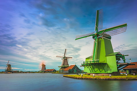 río, molinos de viento, Holanda, naturaleza, paisaje, verano, viaje, molino, Países Bajos, kinderdijk, cultura holandesa, molino de viento tradicional, cielo, turbina eólica, viento, azul, lugar famoso, culturas, antiguo, arquitectura, energía alternativa, energía eólica, energía renovable, conservación del medio ambiente, generación de combustible y energía, nube - cielo, estructura construida, turbina, agua, ambiente, nadie, exterior del edificio, frente al mar, al aire libre, 5K, CC0, dominio público, libre de derechos