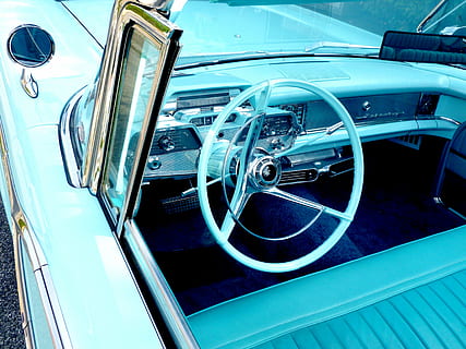gol, Turcoaz, convertibil, mașină, Mercur, auto, clasic, Oldtimer, vehicul, raritate, retro, epocă, nostalgie, reflector, bară de protecție, mașină veche, pneuri alb perete, istoricește, aripioare de coadă, v8, cromat, american, PKW, autoturisme, Statele Unite ale Americii, crom, luciu, tablou de bord, interior, volan, panou de instrumente, Control, parbriz, Speedo, Autoradio, vitezometru, albastru, supapă, transport, vehiculul terestru, luxos, stil retro, mașină de epocă, de modă veche, mijloc de transport, Mașina colecționarului, vehicul cu motor, sticlă - material, nici o persoana, zi, reflecţie, metal, în aer liber, vedere în unghi mare, panou de control, turcoaz colorat, 4K, CC0, domeniu public, fără drepturi de autor
