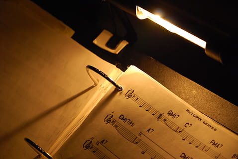 open, music sheet, dark, room, music, notes, score, composition, melody, song, note, treble, clef, tune, symphony, musician, musical, sheet, paper, no people, indoors, close-up, finance, business, number, high angle view, pen, studio shot, text, illuminated, still life, light - natural phenomenon, communication, document, fountain pen, 4K, CC0, public domain, royalty free