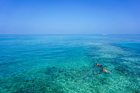 two, person, body, water, man, blue, shoes, daytime, ocean, sea, people, woman, swimming, horizon, sky, nature, horizon over water, turquoise colored, vacations, mid adult, adults only, scenics, only women, adult, beauty in nature, scenics - nature, holiday, idyllic, sport, trip, seascape, tranquil scene, snorkeling, aquatic sport, floating on water, outdoors, 1080P, CC0, public domain, royalty free