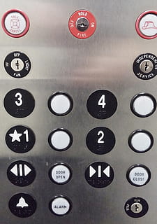 elevator buttons, elevator, buttons, panel, press, push, full frame, indoors, no people, backgrounds, close-up, technology, in a row, circle, control, push button, number, geometric shape, communication, shape, pattern, repetition, button, wall - building feature, metal, 2K, CC0, public domain, royalty free