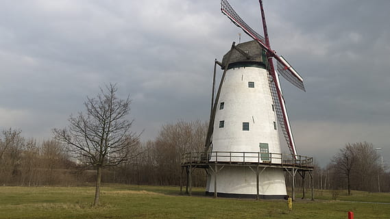 Lillo, Antverpene, dzirnavas, eénhoorn, baltā dzirnavas, vēja enerģija, vēja turbīna, vējdzirnavas, alternatīvā enerģija, vides saglabāšanu, atjaunojamā enerģija, debesis, arhitektūra, vidi, degvielas un enerģijas ražošana, uzbūvēta struktūra, koks, augu, turbīna, raksturs, mākonis - debesis, nav cilvēku, ēkas ārpuse, tornis, tradicionālais vējdzirnavas, dienā, vējš, 4K, CC0, publiskais domēns, bez atlīdzības
