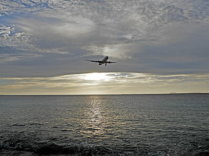 Sonnenuntergang, Ebene, Himmel, Wolken, Aussicht, Luft, bonaire, Flugzeug, Transport, fliegend, Verkehrsflugzeug, Luftfahrzeug, Meer, wolke - himmel, Reise, in der Luft, Transportmittel, Schönheit in der Natur, Wasser, Szenen - Natur, Natur, Horizont über Wasser, keine Leute, Horizont, Ufergegend, Vogel, draußen, 4K, CC0, gemeinfrei, lizenzfrei