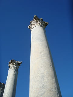 sloupců, salamis, pilíře, architektonický sloup, nízký úhel pohledu, modrý, den, čisté nebe, venku, nebe, architektura, Dějiny, minulost, Příroda, stavba, nikdo, exteriér budovy, slunečního světla, náboženství, umění a řemesla, budova, vysoká - vysoká, zastoupení, 2K, CC0, veřejná doména, bez autorských práv