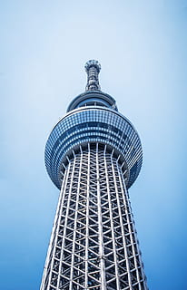 building, structure, architecture, tower, skytree, tokyo, japan, built structure, building exterior, low angle view, tall - high, sky, office building exterior, skyscraper, travel destinations, clear sky, tourism, city, travel, blue, no people, day, nature, modern, outdoors, spire, global communications, 4K, CC0, public domain, royalty free
