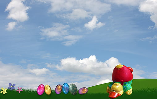 anatra, uova di Pasqua, Pasqua, divertente, in piedi sulla tua testa, cielo, blu, biglietto d'auguri, veramente, decorazione, ceramica, figura, disegni di Pasqua, Festival, nuvola - cielo, multicolore, giorno, all'aperto, nessuno, Palloncino, natura, Inquadratura dal basso, grande gruppo di oggetti, celebrazione, rosso, creatività, luce del sole, bellezza nella natura, variazione, di fila, divertimento, 1080P, CC0, dominio pubblico, privo di copyright