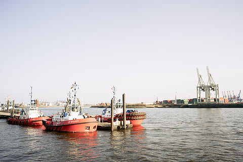 hamburg harbor remorchere, portul hamburg, remorchere, industrie, port, navă nautică, transport, dock comercial, mare, nava industrială, transport de marfă, livrare, container de încărcătură, dig, apă, spațiu copie, râu, mijloc de transport, mașini, arhitectură, Afaceri, cer, navă, macara - utilaje pentru constructii, cer senin, nici o persoana, în aer liber, ancorată, 4K, CC0, domeniu public, fără drepturi de autor