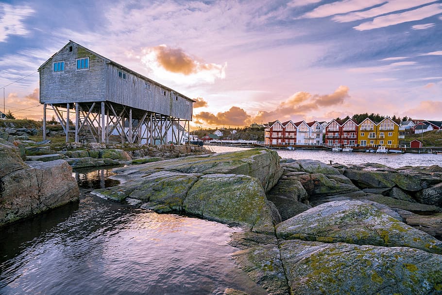 landskabsfoto, hvid, træ-, hus, dagtimerne, landskab, Foto, vand, natur, udendørs, træ - materiale, arkitektur, bygget struktur, bro - menneskeskabt struktur, flod, sky - himmel, himmel, hav, bygning udvendig, solnedgang, solid, klippe, rejsemål, rock-objekt, strand, bro, bygning, ingen mennesker, 4K