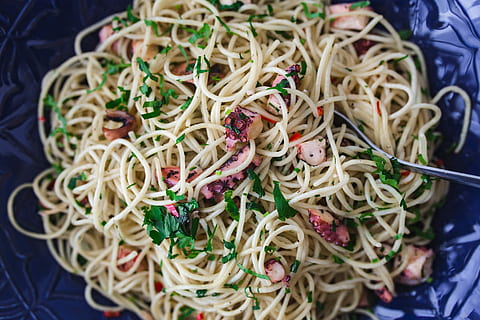 dinner, seafood pasta, crayfish, red, wine, table, decorated, roses, Fancy, seafood, pasta, red wine, elegant, octopus, food, close-up, healthy Eating, freshness, food and drink, indoors, human body part, italian food, still life, wellbeing, ready-to-eat, high angle view, vegetable, no people, serving size, asian food, bowl, spaghetti, meal, herb, japanese food, 5K, CC0, public domain, royalty free