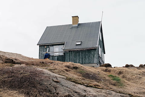 gray, white, hose, brown, mountain, low, angle, photography, house, top, people, man, alone, highland, sky, built structure, building exterior, abandoned, outdoors, architecture, no people, agricultural building, day, nature, environment, fuel and power generation, renewable energy, land, alternative energy, building, environmental conservation, landscape, rock, solid, rock - object, 4K