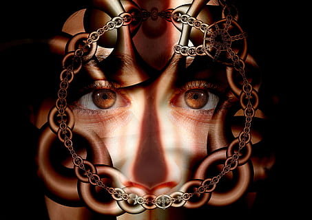 closeup, photo, man, face, chains, caught, psyche, patient, eyes, suffering, psychiatry, thinking disorder, delusion, reality, disease, schizophrenia, affective disorder, depression, mania, bipolar, manic, depressed, bizarre, hallucination, compulsive, diagnosis, paranoia, psychotic, paranoid, personality disorder, deep psychology, psychology, freud, aggression, relationship delusional, megalomania, portrait, looking at camera, one person, human body part, studio shot, young adult, black background, body part, close-up, front view, adult, jewelry, headshot, human face, women, beauty, beautiful woman, young women, indoors, 4K, CC0, public domain, royalty free