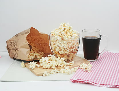 puffcorns, clear, glass bowl, table, snack, popcorn, cola, food and drink, food, studio shot, drink, indoors, refreshment, dairy product, no people, still life, healthy eating, white background, freshness, meal, glass, wellbeing, household equipment, ready-to-eat, breakfast, crockery, 2K, CC0, public domain, royalty free