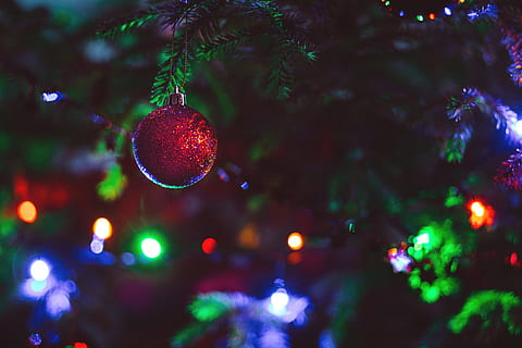Tilt-Shift-Ansicht, rot, Weihnachtskugel, Advent, Hintergrund, Ball, Flitter, verschwommen, feiern, Feier, Weihnachten, Nahansicht, Konzept, konzeptionelle, Baum, Nacht-, Weihnachtsdekoration, beleuchtet, Dekoration, Pflanze, Weihnachtsbaum, Urlaub, keine Leute, Weihnachtsverzierung, Fokus auf den Vordergrund, Lichtanlage, draußen, mehrfarbig, hängend, Weihnachtsbeleuchtung, Nachtleben, 4K, CC0, gemeinfrei, lizenzfrei