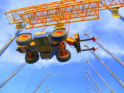 empilhadeira, máquina, guindaste, garfo de carga de paletes, veículo, tecnologia, máquina de construção, indústria, guindaste - maquinaria de construço, visão de baixo ângulo, transporte de carga, movimento, máquinas de construção, céu, máquinas, dia, nuvem - céu, natureza, indústria de construção, ao ar livre, metal, habilidade, local de construção, ocupação, pessoas, transporte, cultura artística e entretenimento, equipamento industrial, 2K, CC0, domínio público, royalty free