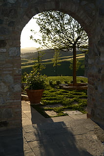 tramonto, vista, arco, Italia, scena, pianta, albero, natura, crescita, ombra, luce del sole, architettura, nessuno, sentiero, giorno, struttura costruita, parco, all'aperto, giardino, erba, pianta in vaso, giardino formale, cortile anteriore o posteriore, parco - spazio creato dall'uomo, siepe, bene, percorso del giardino, 4K, CC0, dominio pubblico, privo di copyright