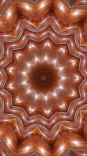 psychedelic, wood, object, pattern, backgrounds, full frame, close-up, no people, brown, textured, shape, design, indoors, wood - material, geometric shape, shiny, high angle view, abstract, directly above, reflection, red, metal, 4K, CC0, public domain, royalty free