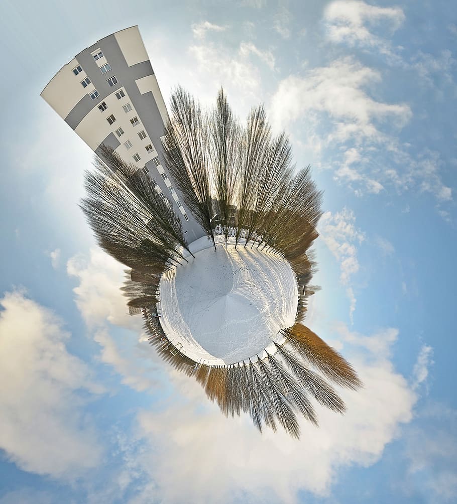 petit, planeta, edifici, habitatge, arbre, petit planeta, neu, cel, núvol - cel, Finances, compost digital, riquesa, moneda de paper, naturalesa, vista d’angle baix, estructura construïda, cap gent, arquitectura, dia, cercle, planta, lent de peix, exterior de l'edifici, a l'aire lliure, forma, forma geomètrica, arbre nu, llum solar, 1080P